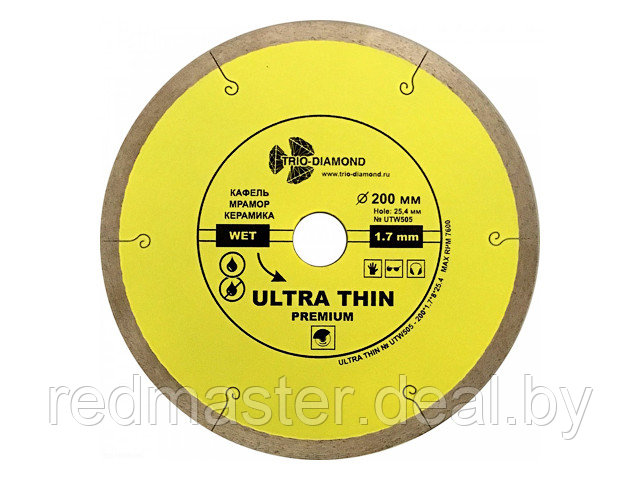 Алмазный круг 200х25.4mm по керамике сплошной ультратонкий Hot Press (1.7mm) TRIO-DIAMOND UTW505 - фото 1 - id-p194035508