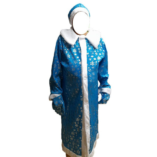 Карнавальный костюм для взрослых "Снегурочка " синня шуба, шапка и варежки - фото 1 - id-p194036468