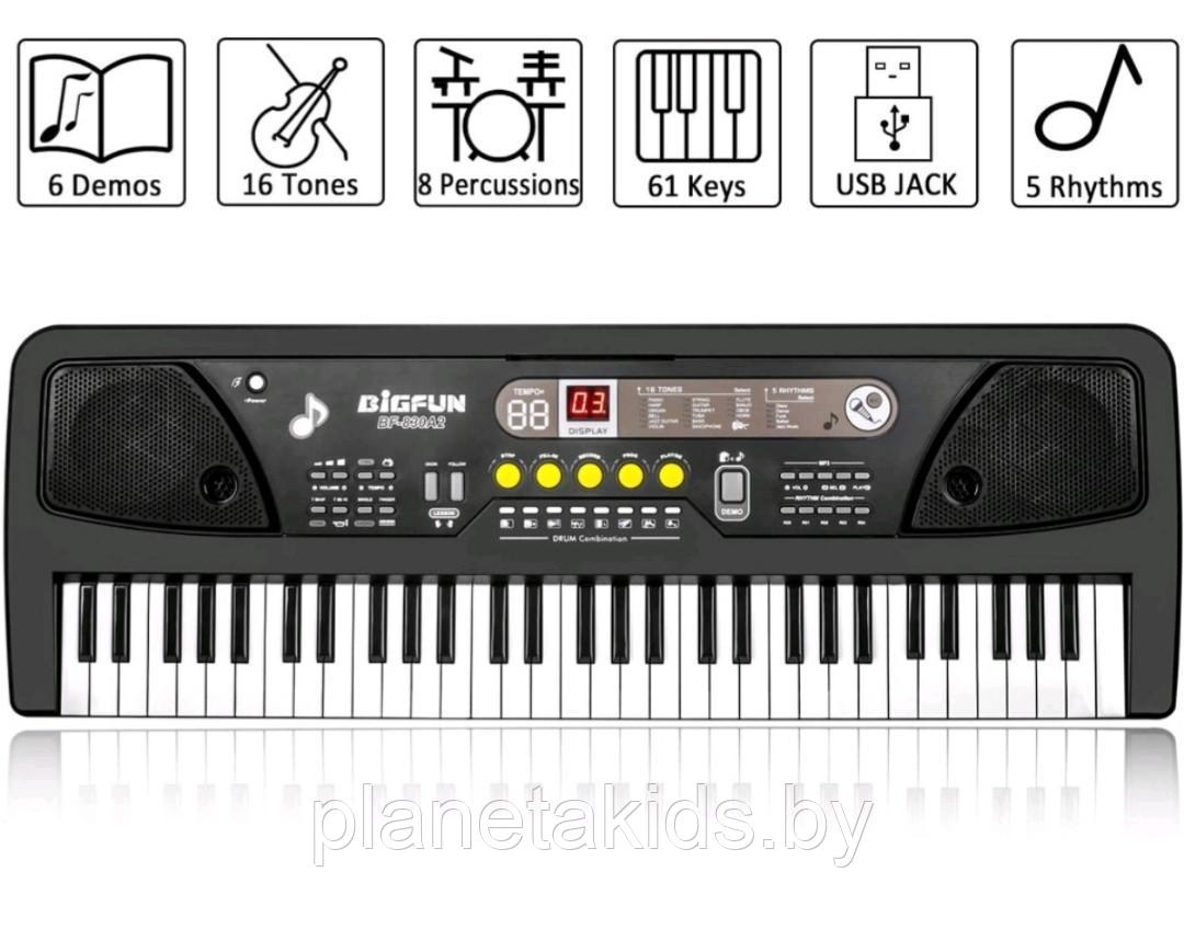 Синтезатор ( пианино) с микрофоном от сети и от батареек, с подключением MP3, арт. BF-830A2 - фото 3 - id-p194068763