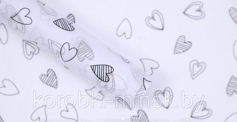 Бумага тишью   "Сердца" 50*70 см (10 листов/уп) Белый с черным