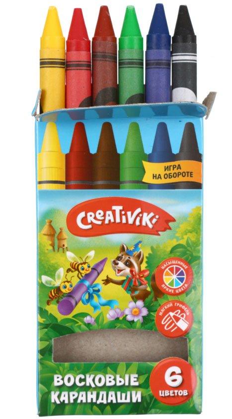 Карандаши восковые Creativiki 6 цветов, 6 шт., диаметр 8 мм, длина 87 мм - фото 1 - id-p194071668