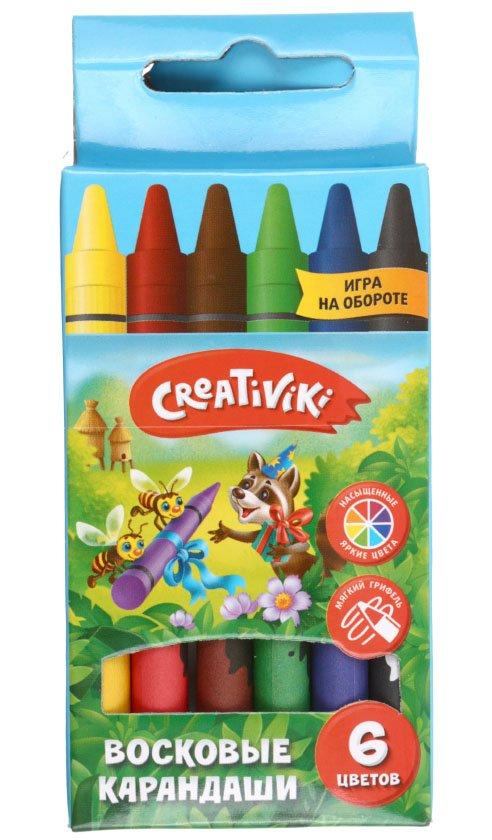 Карандаши восковые Creativiki 6 цветов, 6 шт., диаметр 8 мм, длина 87 мм - фото 3 - id-p194071668