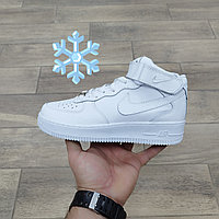 Кроссовки Nike Air Force 1 Mid All White с мехом