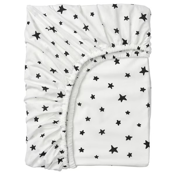 IKEA/  БУСЕНКЕЛЬ Простыня на резинке, звездный узор/белый,90x200 см, фото 1