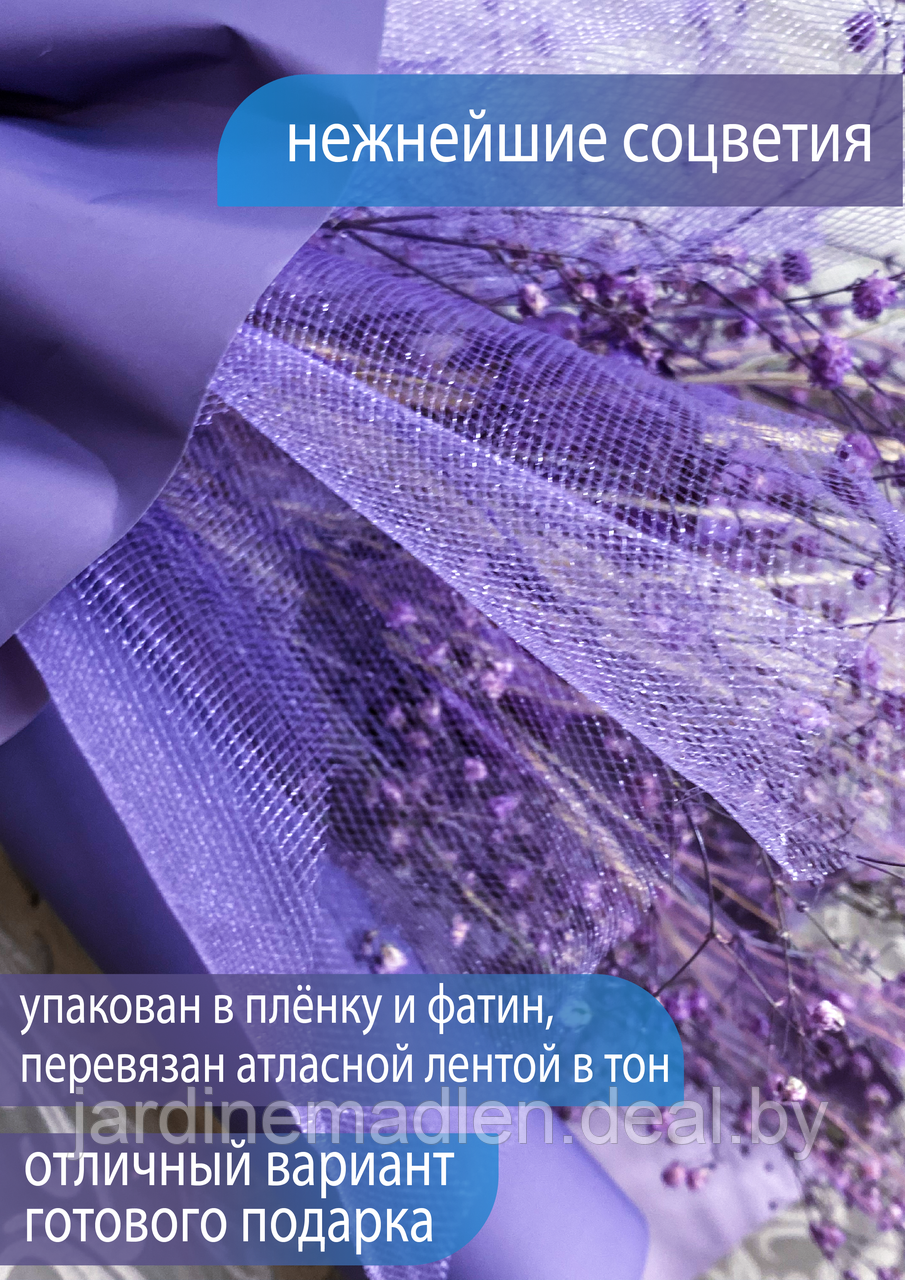 Букет сухоцветов «Нежность» лиловый. Роза, стипа, гипсофила - фото 2 - id-p194081997