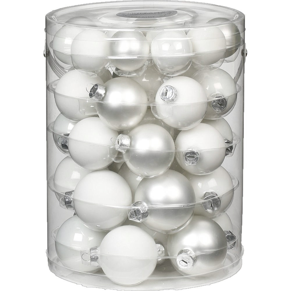 Набор новогодних шаров 44 шт белый (туба) - фото 1 - id-p194082434