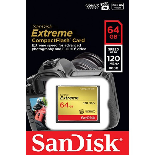 Карта памяти SanDisk Extreme CF 64Gb 800X 120MB/s (R) 85MB/s (W) - фото 2 - id-p194083370