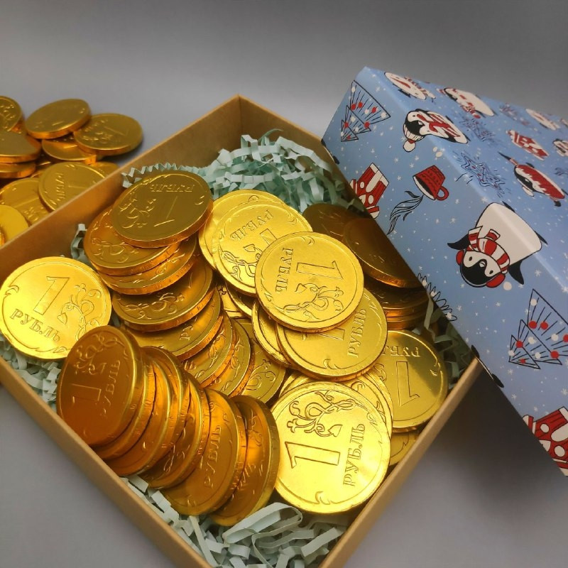 Золотые шоколадные монеты Рубль, набор 20 монеток (Россия) - фото 3 - id-p194087805