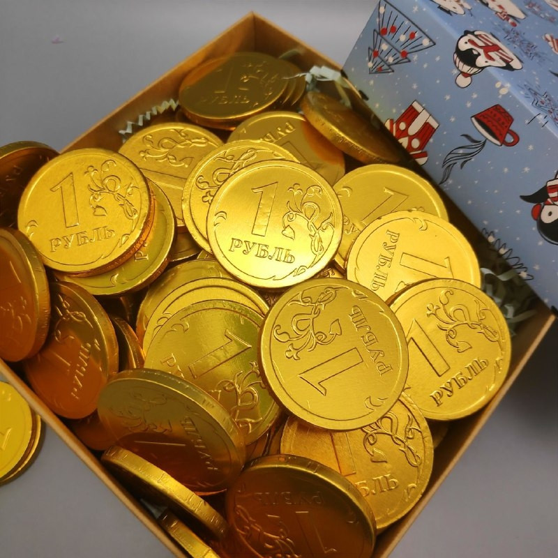 Золотые шоколадные монеты Рубль, набор 20 монеток (Россия) - фото 5 - id-p194087805