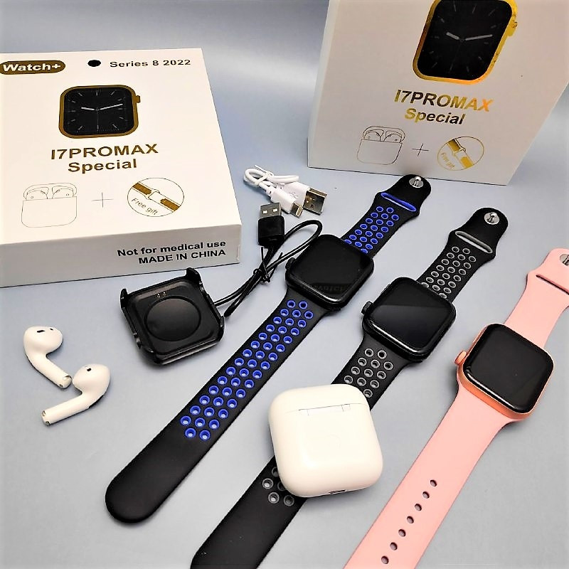 Набор Умные часы I7PROMAX Special Watch Series 8 2022 наушники (зарядный кейс, силиконовые браслеты) Розовые - фото 7 - id-p193904173
