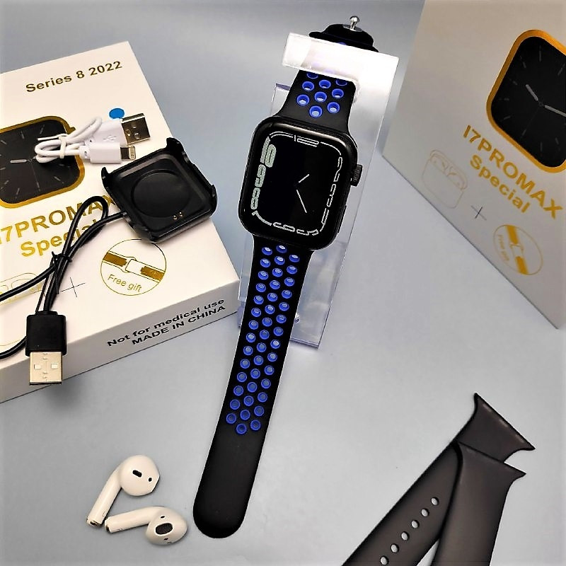 Набор Умные часы I7PROMAX Special Watch Series 8 2022 наушники (зарядный кейс, силиконовые браслеты) Черные - фото 3 - id-p193904174