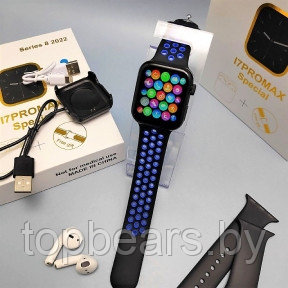 Набор Умные часы I7PROMAX Special Watch Series 8 2022 наушники (зарядный кейс, силиконовые браслеты) Синие - фото 1 - id-p194089246