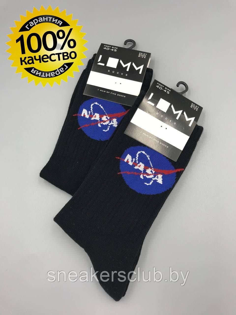 Носки черные с принтом "NASA" / размер 40-45 / удлиненные носки / носки с рисунком - фото 1 - id-p173087151