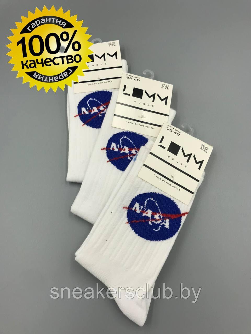 Носки белые с принтом "NASA" / размер 36-40 / удлиненные носки / носки с рисунком