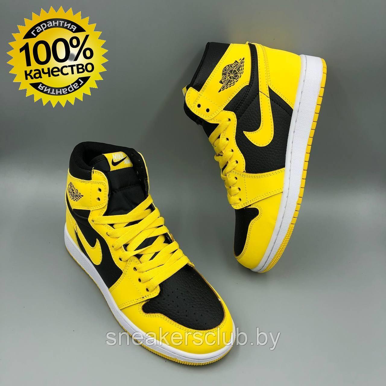 Кроссовки женские демисезонные Nike Jordan 1 черно-желтые - фото 1 - id-p175489236