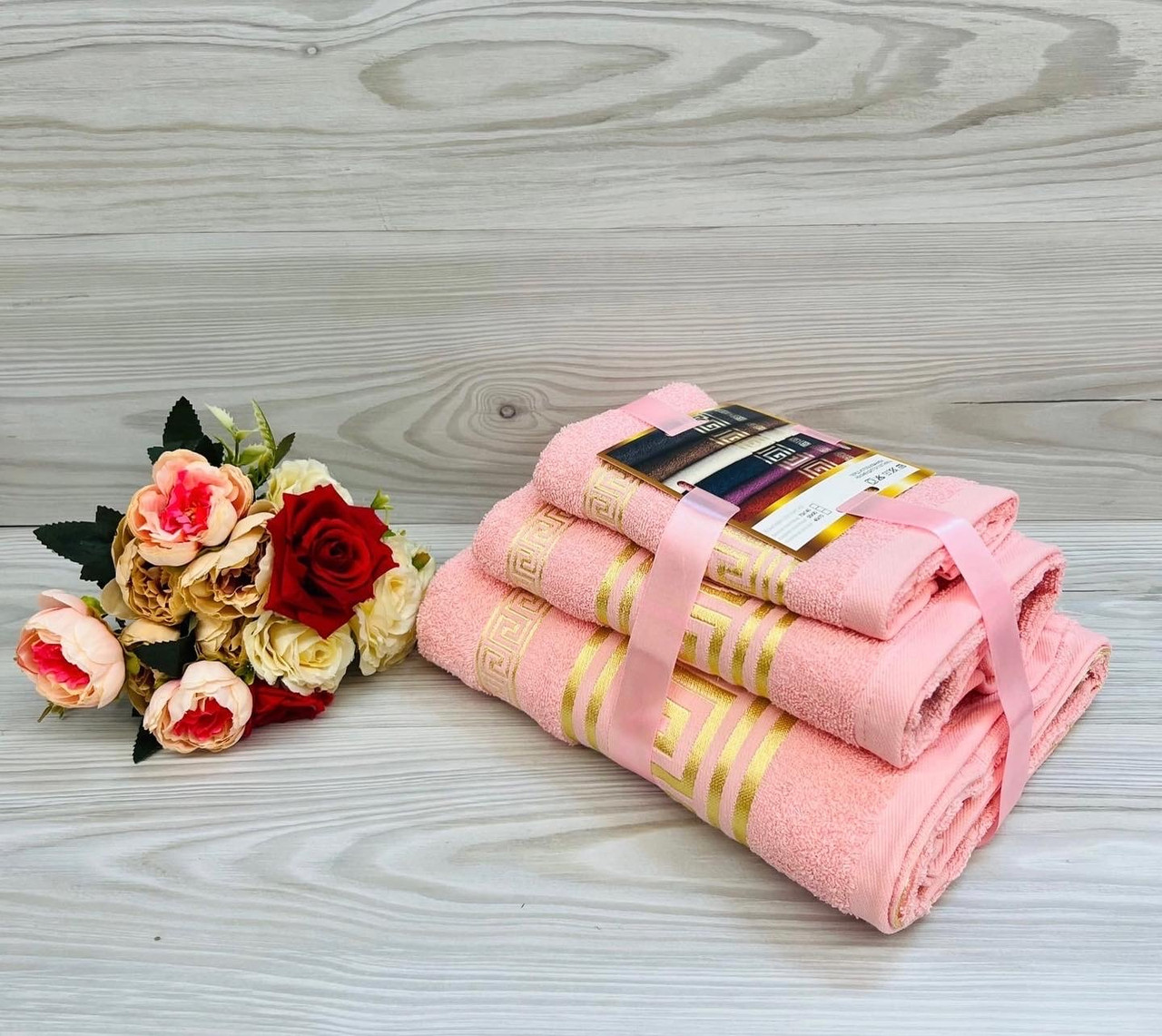 Набор полотенец "Тройка", розовый - фото 1 - id-p194106214