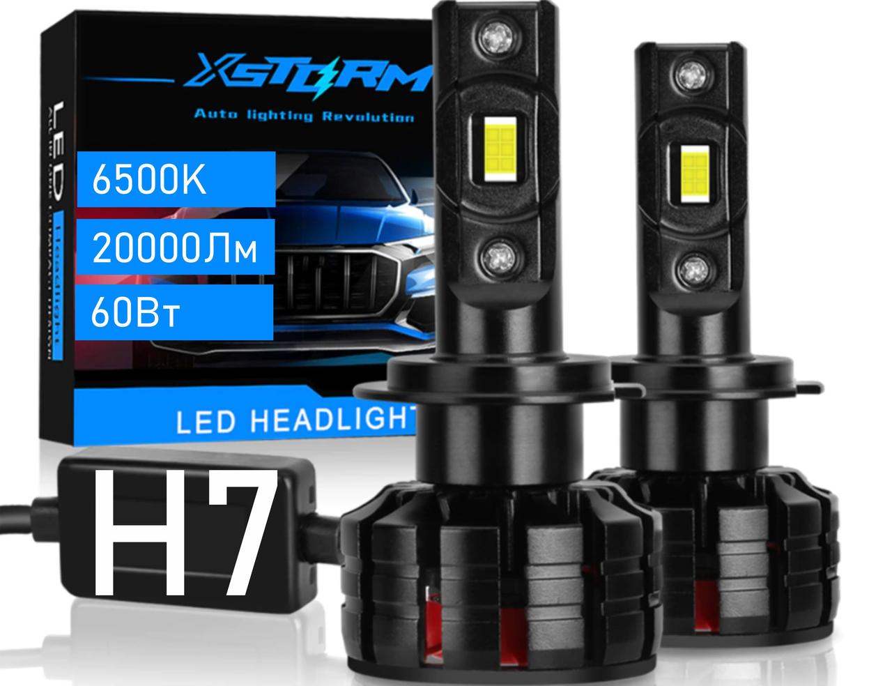 Лампа светодиодная H7 / LED H7 (к-т 2шт) 6500K 20000 LM 60 ватт Canbus Без ошибок