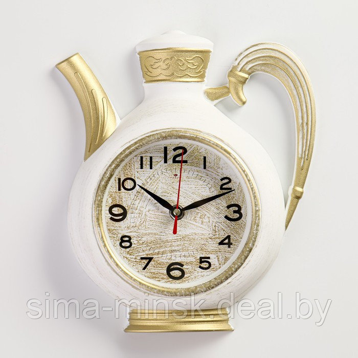 Часы настенные, серия: Кухня, "Чайник", плавный ход, 26.5 х 24 см, корпус белый с золотом - фото 1 - id-p194125345