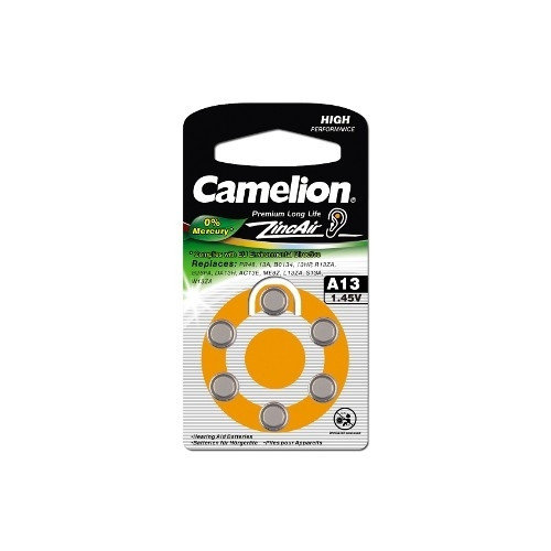 Camelion  ZA13 BL-6 Mercury Free (A13-BP6(0%Hg), батарейка для слух аппаратов, 1.4 V,280mAh)    6/60