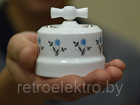 Выключатель ретро 2-кл Lindas, Орнамент №2 (васильки), фото 3