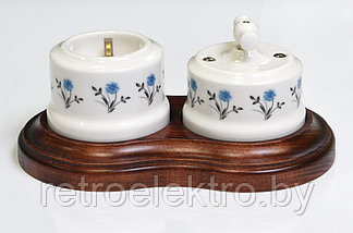 Выключатель ретро 2-кл Lindas, Орнамент №2 (васильки), фото 2