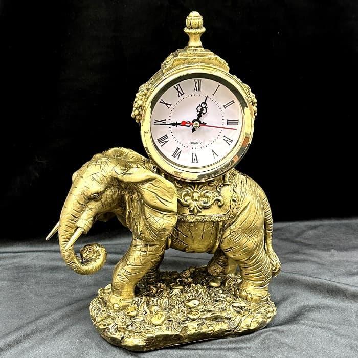 Настольные часы статуэтка «Слон на камне» цвет: золото H-31 см - фото 1 - id-p194153265