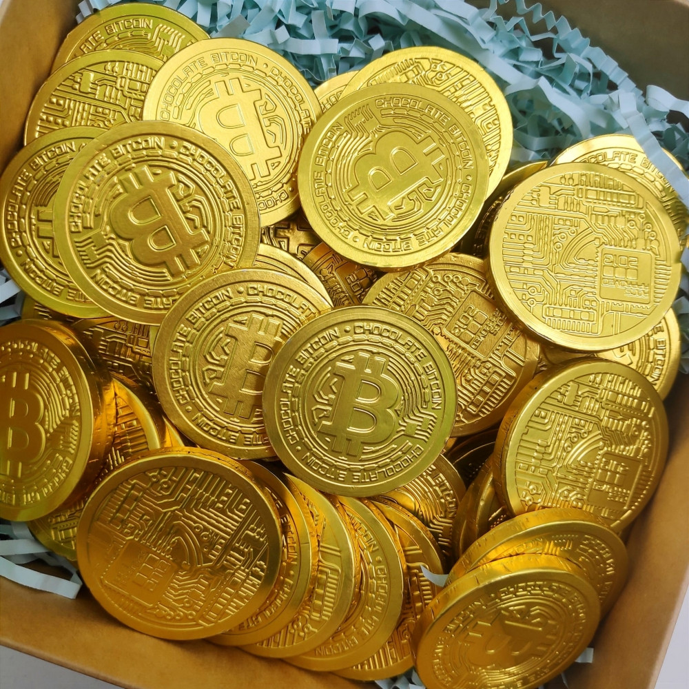 Золотые шоколадные монеты «Bitcoin», набор 20 монеток (Россия) - фото 3 - id-p194159482