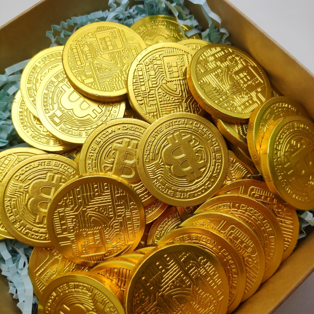 Золотые шоколадные монеты «Bitcoin», набор 20 монеток (Россия) - фото 6 - id-p194159482