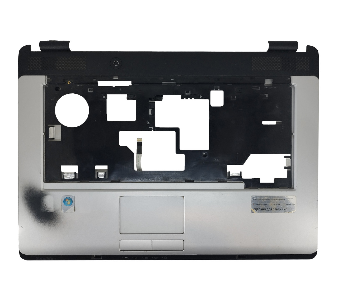 Верхняя часть корпуса (Palmrest) Toshiba L300 c тачпадом и шлейфом, серебристая (с разбора) - фото 1 - id-p194161895