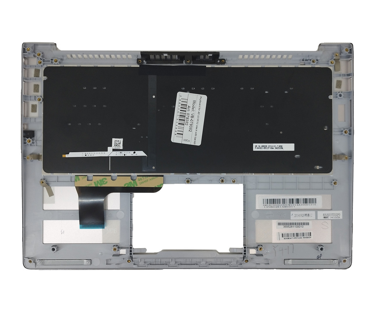 Верхняя часть корпуса (Palmrest) Asus ZenBook UX303, с клавиатурой, с подсветкой, серебристая - фото 2 - id-p194161898