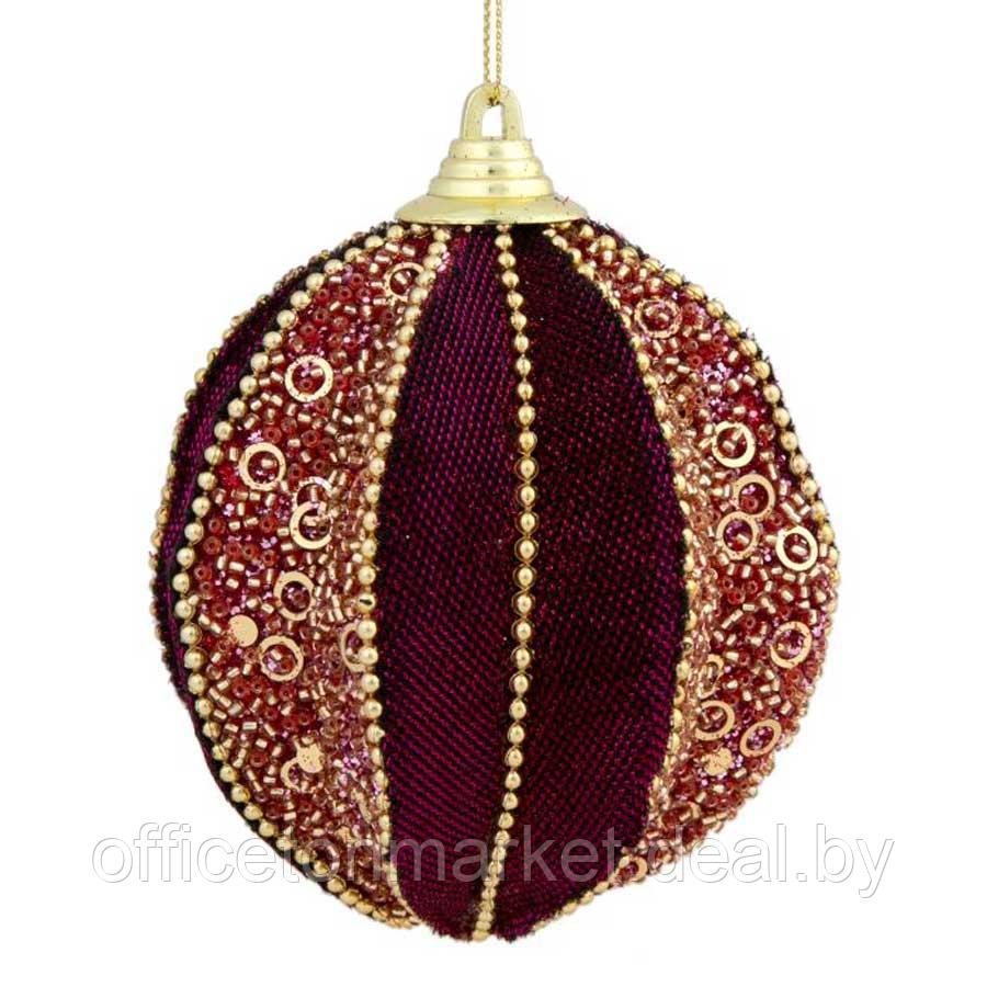 Украшение новогоднее "Бархатный золототисто-бордовый шар", красный - фото 1 - id-p164929818