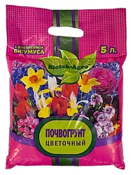 Почвогрунт "Цветочный", с добавлением биогумуса  (рН 5,5-6,5), 5 литров