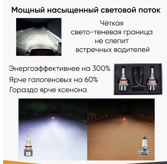 Лампа светодиодная H11/H8/H9 / LED H11/H8/H9 72W 6000K 7600LM, 2ШТ - фото 4 - id-p88128297