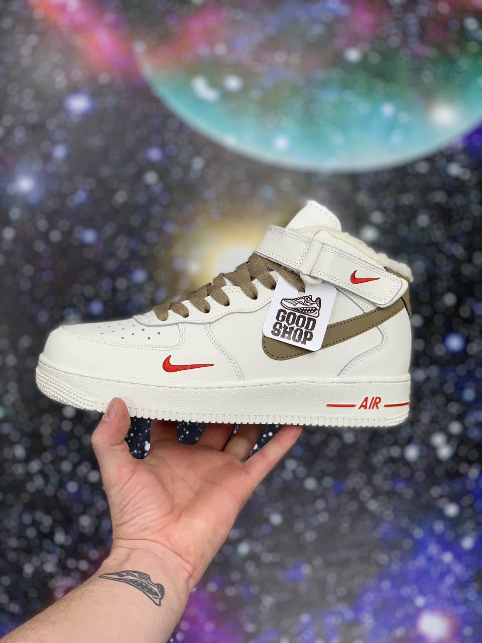 Кроссовки WTR Nike Air Force 1 Mid Beige Brown Red
