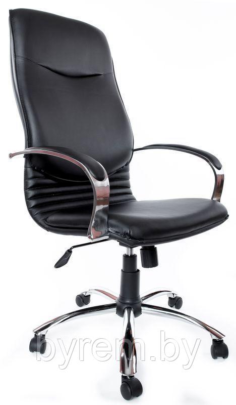Кресло офисное Деловая обстановка Нова Хром кожа Люкс (черный) - фото 1 - id-p194167784