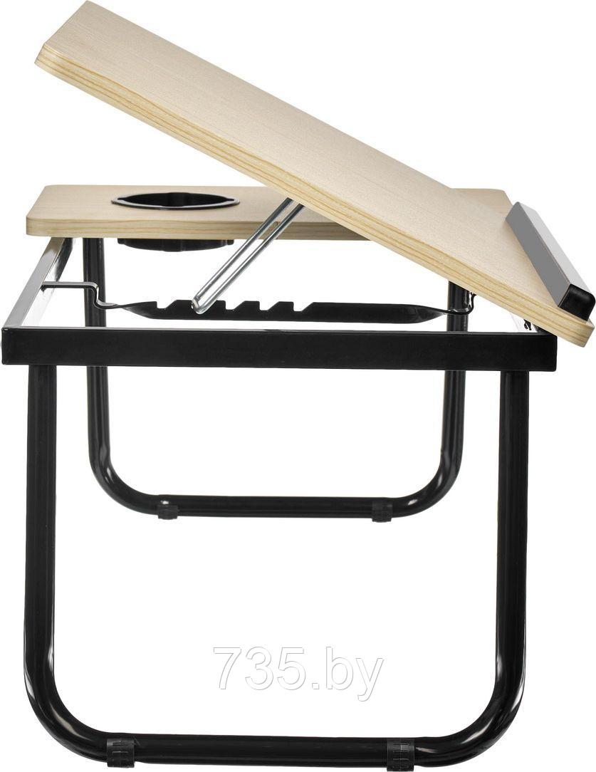 Стол складной с подъёмной крышкой и подстаканником «ВИТА», 55x32x25см, мдф, металл, св.дерево, черный - фото 6 - id-p194222426