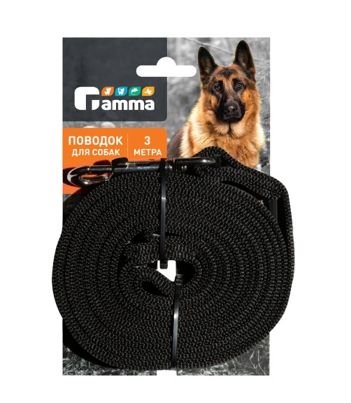 Поводок для собак из капрона с латексной нитью "Апорт" (черный) 20*3000 мм - фото 1 - id-p194072480