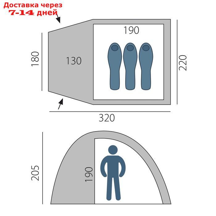 Палатка Arten Birdland, двухслойная, трёхместная, цвет синий - фото 2 - id-p193951270