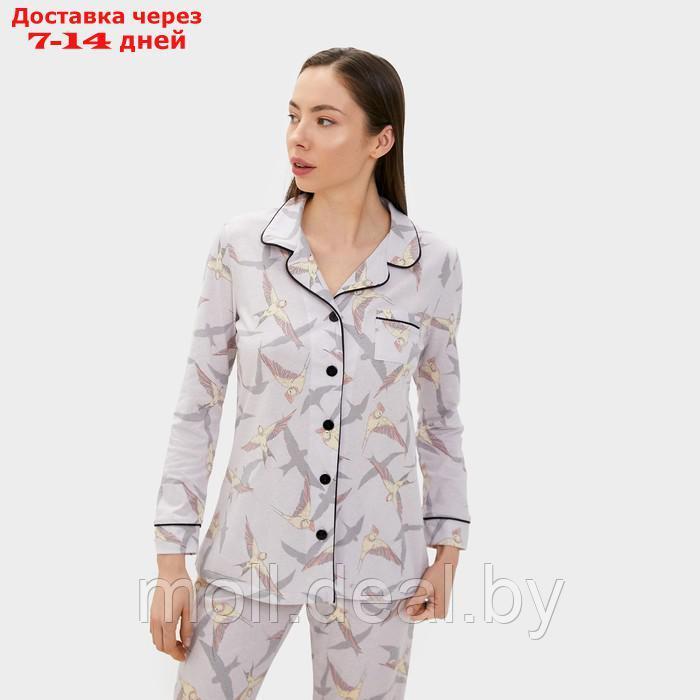 Пижама женская (рубашка и брюки) KAFTAN Birds размер 40-42, серый - фото 4 - id-p193966580