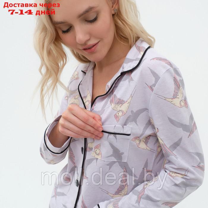 Пижама женская (рубашка и брюки) KAFTAN Birds размер 40-42, серый - фото 7 - id-p193966580