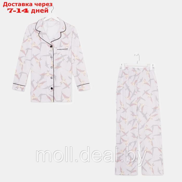 Пижама женская (рубашка и брюки) KAFTAN Birds размер 40-42, серый - фото 10 - id-p193966580