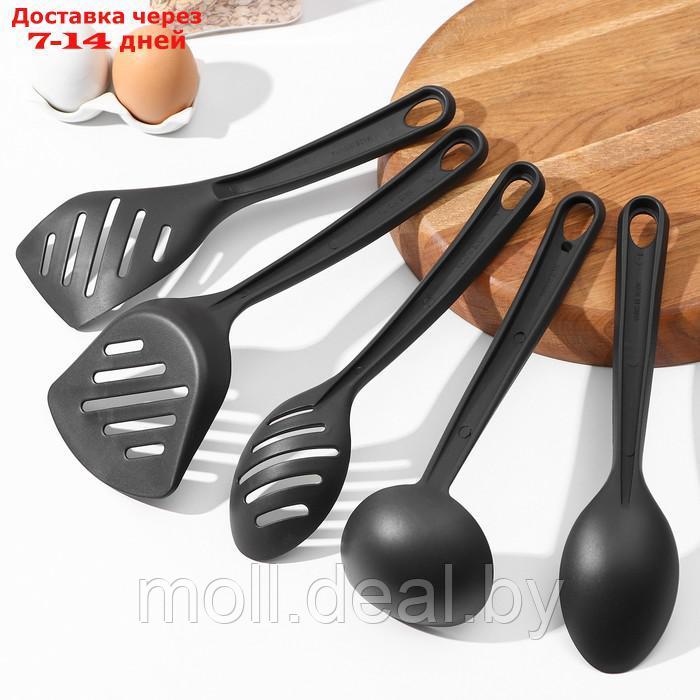 Набор кухонных принадлежностей Доляна "Точки", 5 предметов, цвет чёрный - фото 2 - id-p194194693