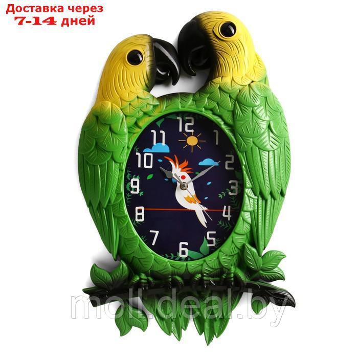 Часы настенные, серия: Животные, "Попугаи", плавный ход, циферблат 24 х 19 см, 35 х 54 см