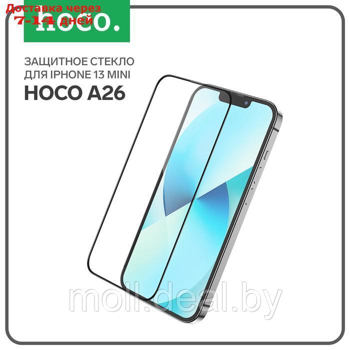 Защитное стекло Hoco A26, для iPhone 13 mini, с защитной сеткой для микрофона, черная рамка - фото 1 - id-p193967002