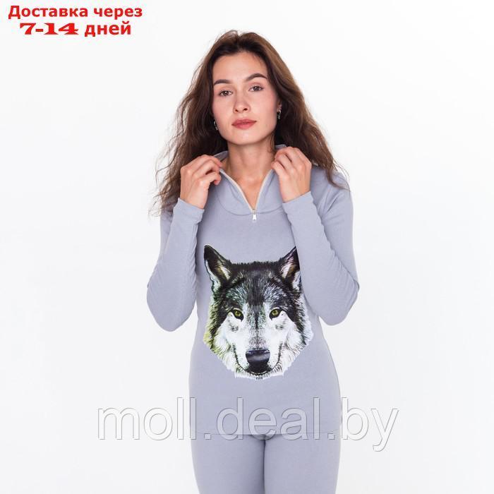 Термобельё женское (джемпер, леггинсы) принт волк, цвет светло-серый, размер 52 - фото 4 - id-p193968633