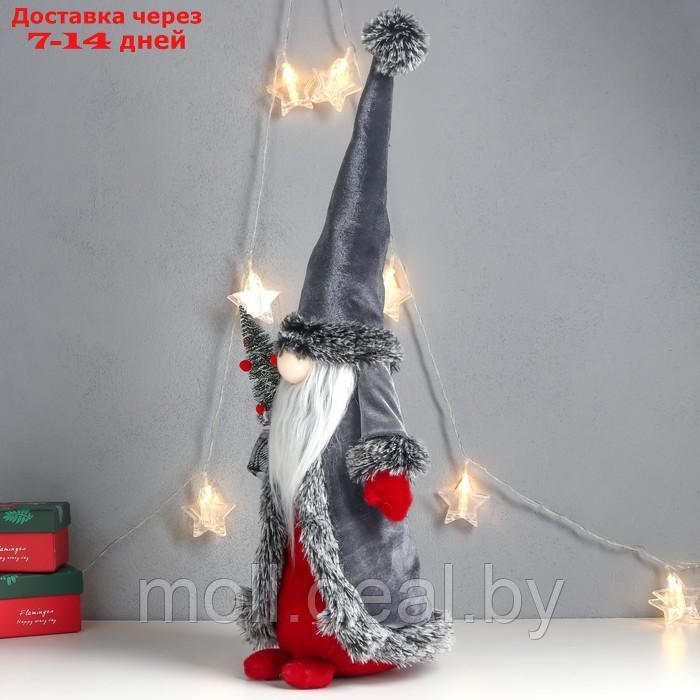 Кукла интерьерная "Дед Мороз с ёлкой в мешке, серая бархатная шуба" 51х18х18 см - фото 3 - id-p193971493