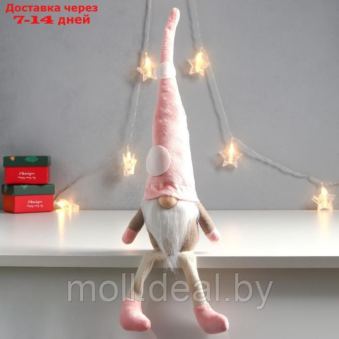 Кукла интерьерная "Дед Мороз в розовом колпаке с кружочками" длинные ножки 56х13х9 см - фото 1 - id-p193971495