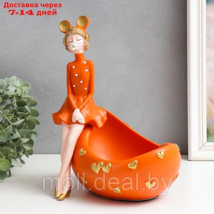 Сувенир полистоун подставка "Девушка ушки мишки, с пузырём" оранжевый 29х19х28 см - фото 4 - id-p193971797