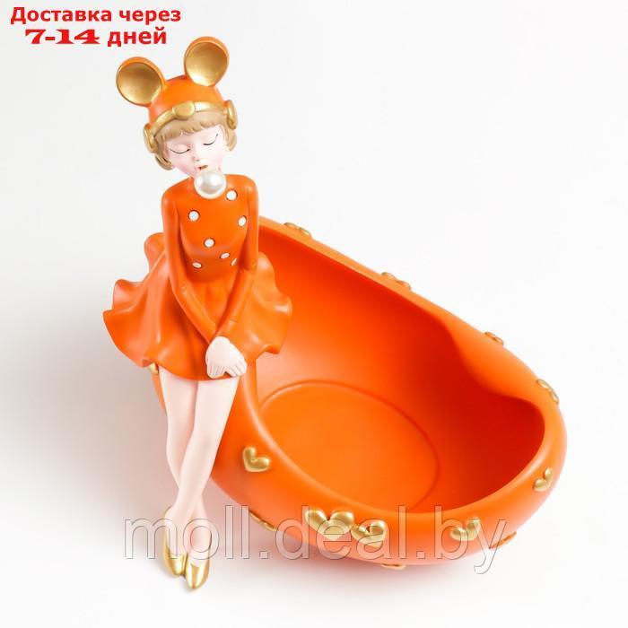 Сувенир полистоун подставка "Девушка ушки мишки, с пузырём" оранжевый 29х19х28 см - фото 5 - id-p193971797