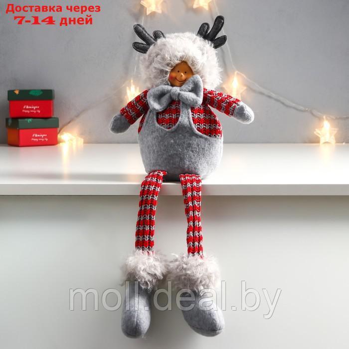Кукла интерьерная "Мальчишка в шапке с рожками, серо-красный" длинные ножки 54х17х11,5 см - фото 1 - id-p193969127
